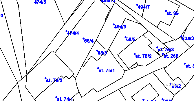 Parcela st. 68/3 v KÚ Rozsochy, Katastrální mapa