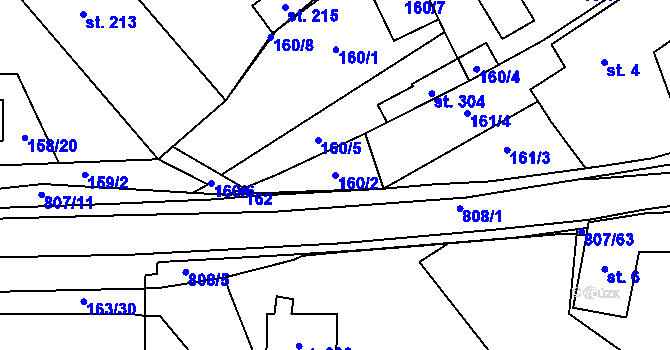 Parcela st. 160/2 v KÚ Rozsochy, Katastrální mapa