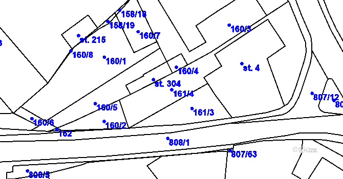 Parcela st. 161/4 v KÚ Rozsochy, Katastrální mapa