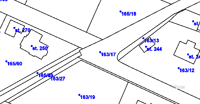 Parcela st. 163/17 v KÚ Rozsochy, Katastrální mapa