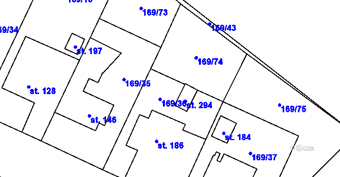 Parcela st. 169/36 v KÚ Rozsochy, Katastrální mapa