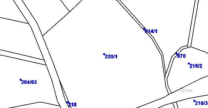 Parcela st. 220/1 v KÚ Rozsochy, Katastrální mapa