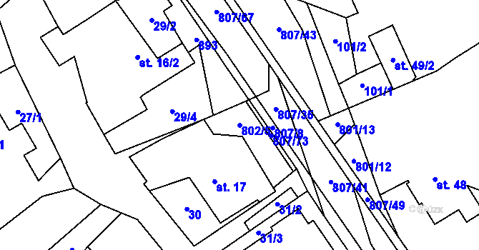 Parcela st. 802/5 v KÚ Rozsochy, Katastrální mapa