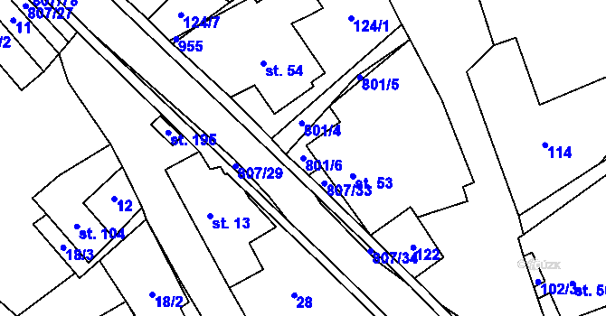 Parcela st. 801/6 v KÚ Rozsochy, Katastrální mapa
