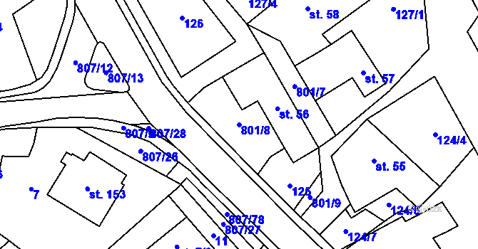 Parcela st. 801/8 v KÚ Rozsochy, Katastrální mapa