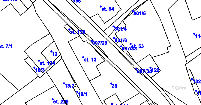 Parcela st. 807/31 v KÚ Rozsochy, Katastrální mapa