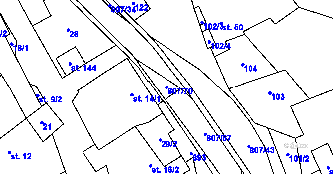 Parcela st. 807/70 v KÚ Rozsochy, Katastrální mapa