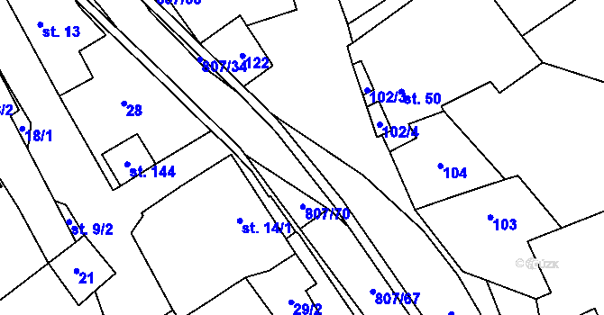 Parcela st. 807/52 v KÚ Rozsochy, Katastrální mapa