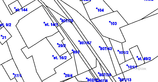 Parcela st. 807/67 v KÚ Rozsochy, Katastrální mapa