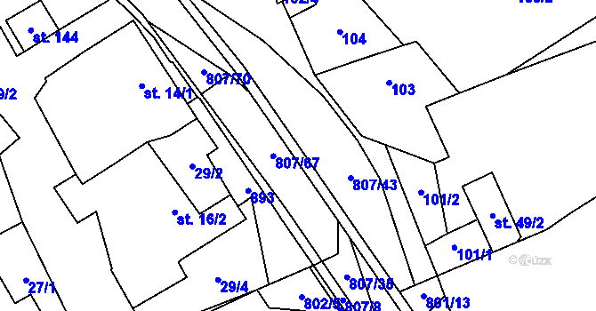 Parcela st. 807/68 v KÚ Rozsochy, Katastrální mapa