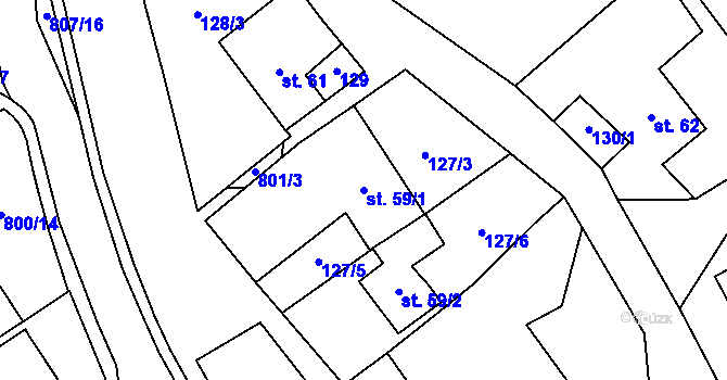 Parcela st. 59/1 v KÚ Rozsochy, Katastrální mapa