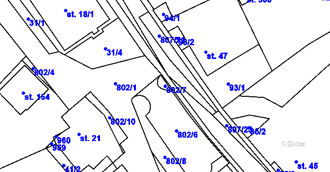 Parcela st. 802/7 v KÚ Rozsochy, Katastrální mapa