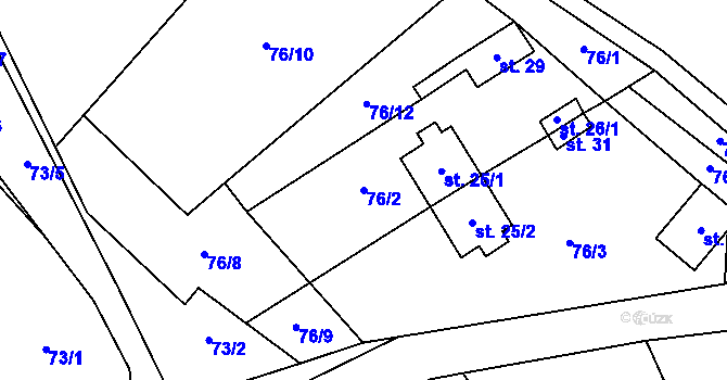Parcela st. 76/2 v KÚ Vojetín u Rozsoch, Katastrální mapa