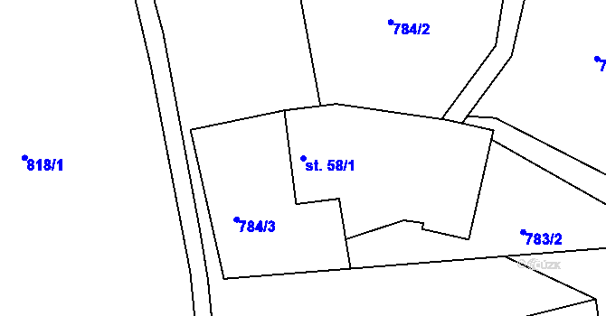 Parcela st. 58/1 v KÚ Janův Důl, Katastrální mapa