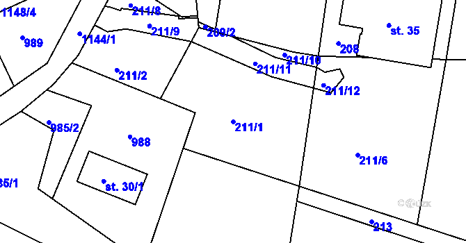 Parcela st. 211/1 v KÚ Janův Důl, Katastrální mapa