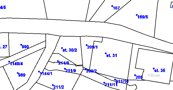Parcela st. 209/1 v KÚ Janův Důl, Katastrální mapa