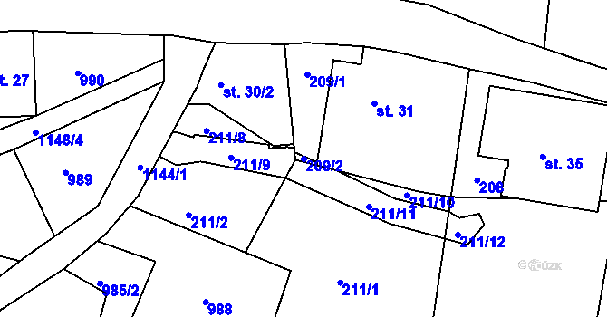 Parcela st. 209/2 v KÚ Janův Důl, Katastrální mapa