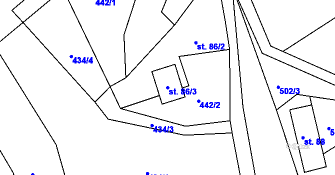 Parcela st. 86/3 v KÚ Janův Důl, Katastrální mapa