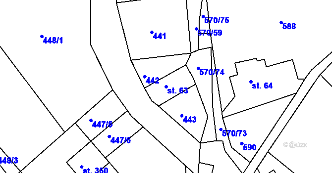 Parcela st. 63 v KÚ Rozstání pod Ještědem, Katastrální mapa