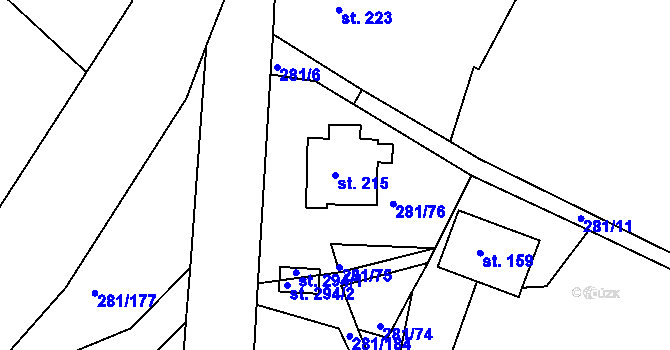 Parcela st. 215 v KÚ Rozstání pod Ještědem, Katastrální mapa