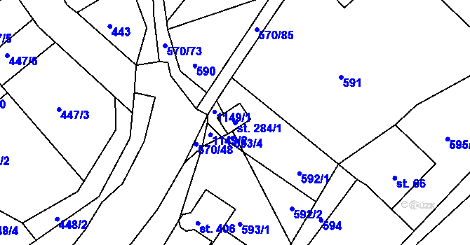 Parcela st. 284/1 v KÚ Rozstání pod Ještědem, Katastrální mapa