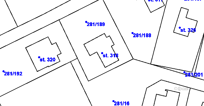 Parcela st. 318 v KÚ Rozstání pod Ještědem, Katastrální mapa