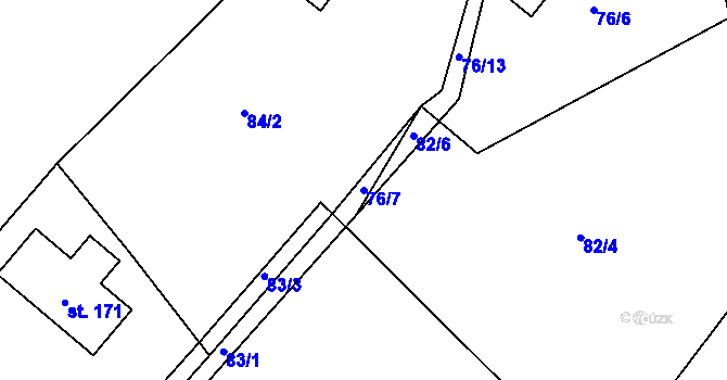 Parcela st. 76/7 v KÚ Rozstání pod Ještědem, Katastrální mapa