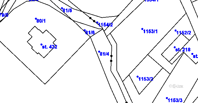Parcela st. 81/4 v KÚ Rozstání pod Ještědem, Katastrální mapa