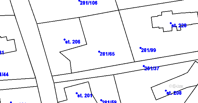 Parcela st. 281/65 v KÚ Rozstání pod Ještědem, Katastrální mapa