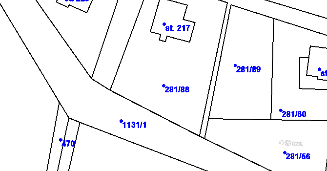Parcela st. 281/88 v KÚ Rozstání pod Ještědem, Katastrální mapa