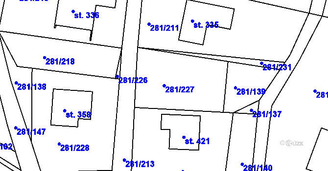 Parcela st. 281/227 v KÚ Rozstání pod Ještědem, Katastrální mapa