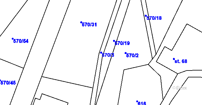 Parcela st. 570/3 v KÚ Rozstání pod Ještědem, Katastrální mapa