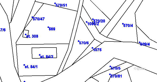 Parcela st. 570/6 v KÚ Rozstání pod Ještědem, Katastrální mapa