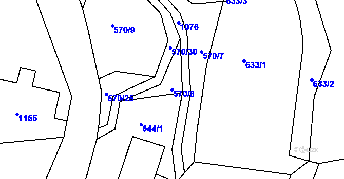 Parcela st. 570/8 v KÚ Rozstání pod Ještědem, Katastrální mapa