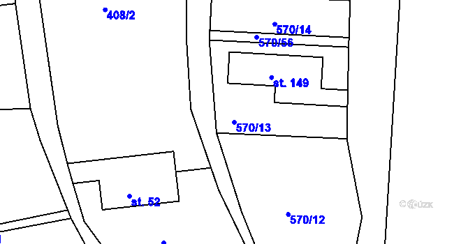 Parcela st. 570/13 v KÚ Rozstání pod Ještědem, Katastrální mapa