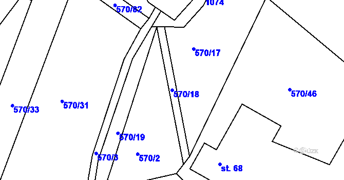 Parcela st. 570/18 v KÚ Rozstání pod Ještědem, Katastrální mapa