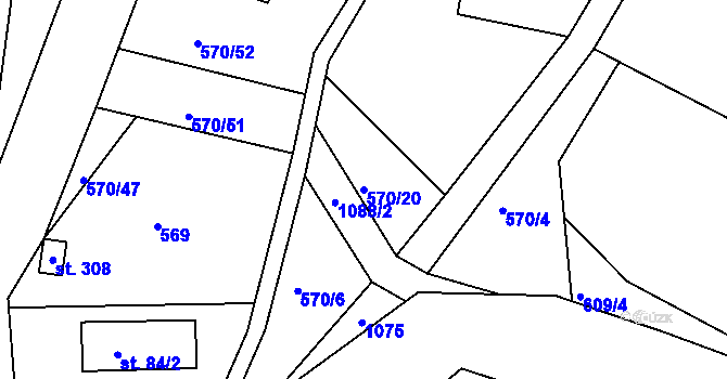 Parcela st. 570/20 v KÚ Rozstání pod Ještědem, Katastrální mapa