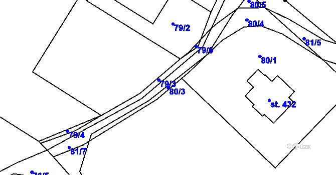Parcela st. 80/3 v KÚ Rozstání pod Ještědem, Katastrální mapa