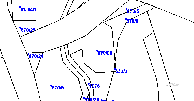 Parcela st. 570/80 v KÚ Rozstání pod Ještědem, Katastrální mapa