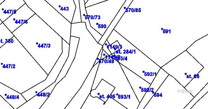 Parcela st. 1149/2 v KÚ Rozstání pod Ještědem, Katastrální mapa