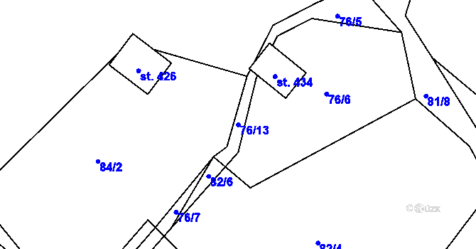 Parcela st. 76/13 v KÚ Rozstání pod Ještědem, Katastrální mapa