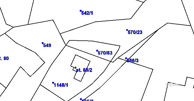 Parcela st. 570/83 v KÚ Rozstání pod Ještědem, Katastrální mapa