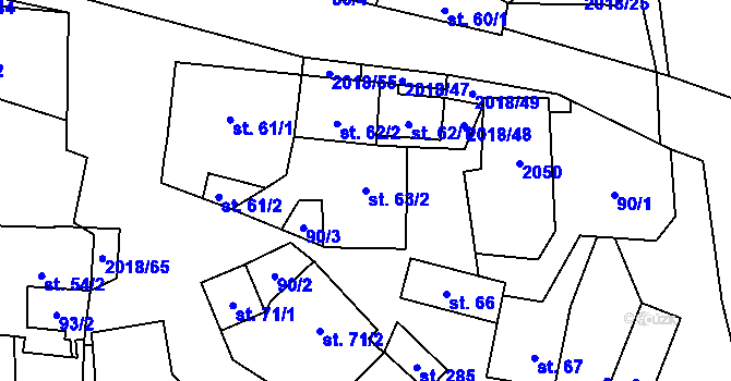 Parcela st. 63/2 v KÚ Rozstání pod Kojálem, Katastrální mapa