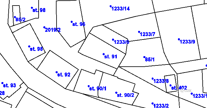 Parcela st. 91 v KÚ Rozstání pod Kojálem, Katastrální mapa