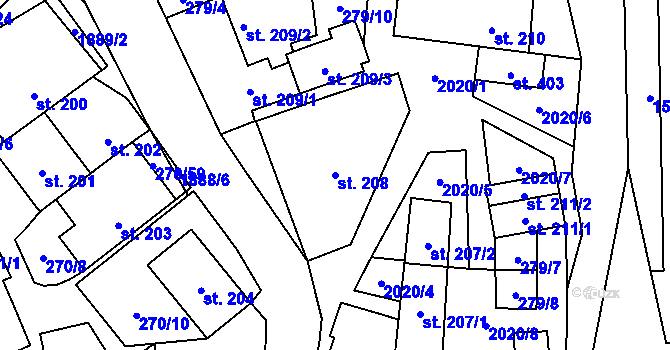 Parcela st. 208 v KÚ Rozstání pod Kojálem, Katastrální mapa