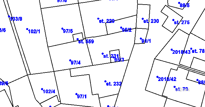 Parcela st. 231 v KÚ Rozstání pod Kojálem, Katastrální mapa