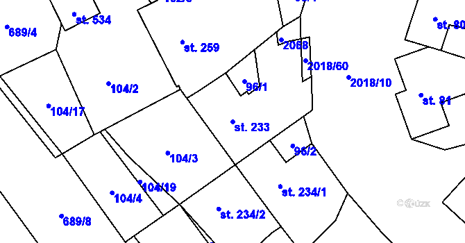 Parcela st. 233 v KÚ Rozstání pod Kojálem, Katastrální mapa