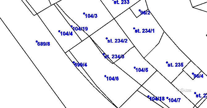 Parcela st. 234/3 v KÚ Rozstání pod Kojálem, Katastrální mapa
