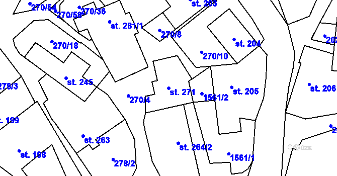 Parcela st. 271 v KÚ Rozstání pod Kojálem, Katastrální mapa