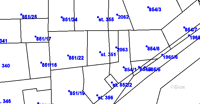 Parcela st. 351 v KÚ Rozstání pod Kojálem, Katastrální mapa